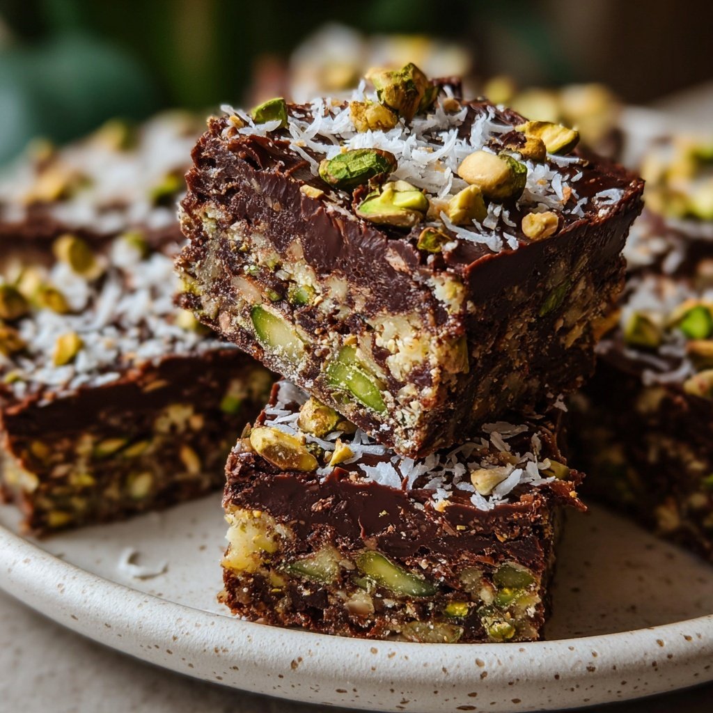 Chocolate Pistachio Coconut Squares