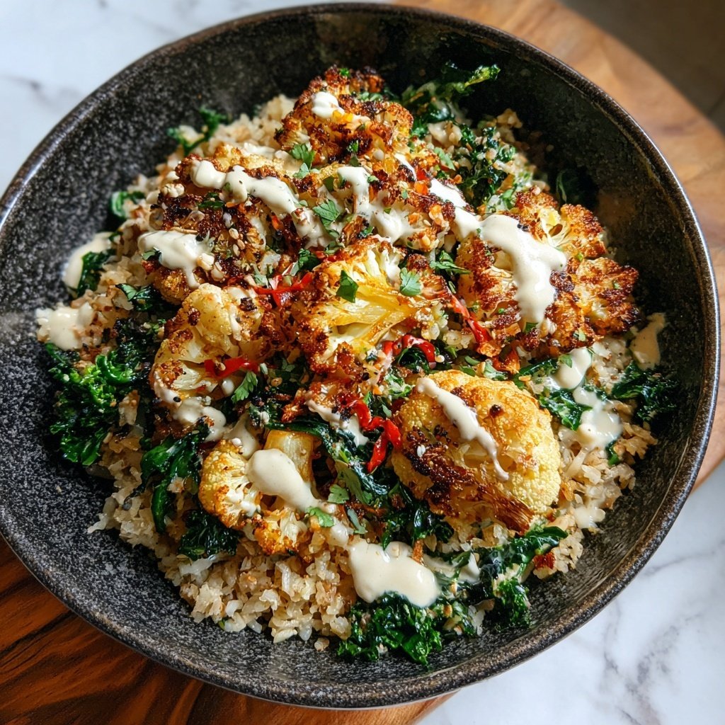 Roasted Cauliflower Tahini Rice Bowl