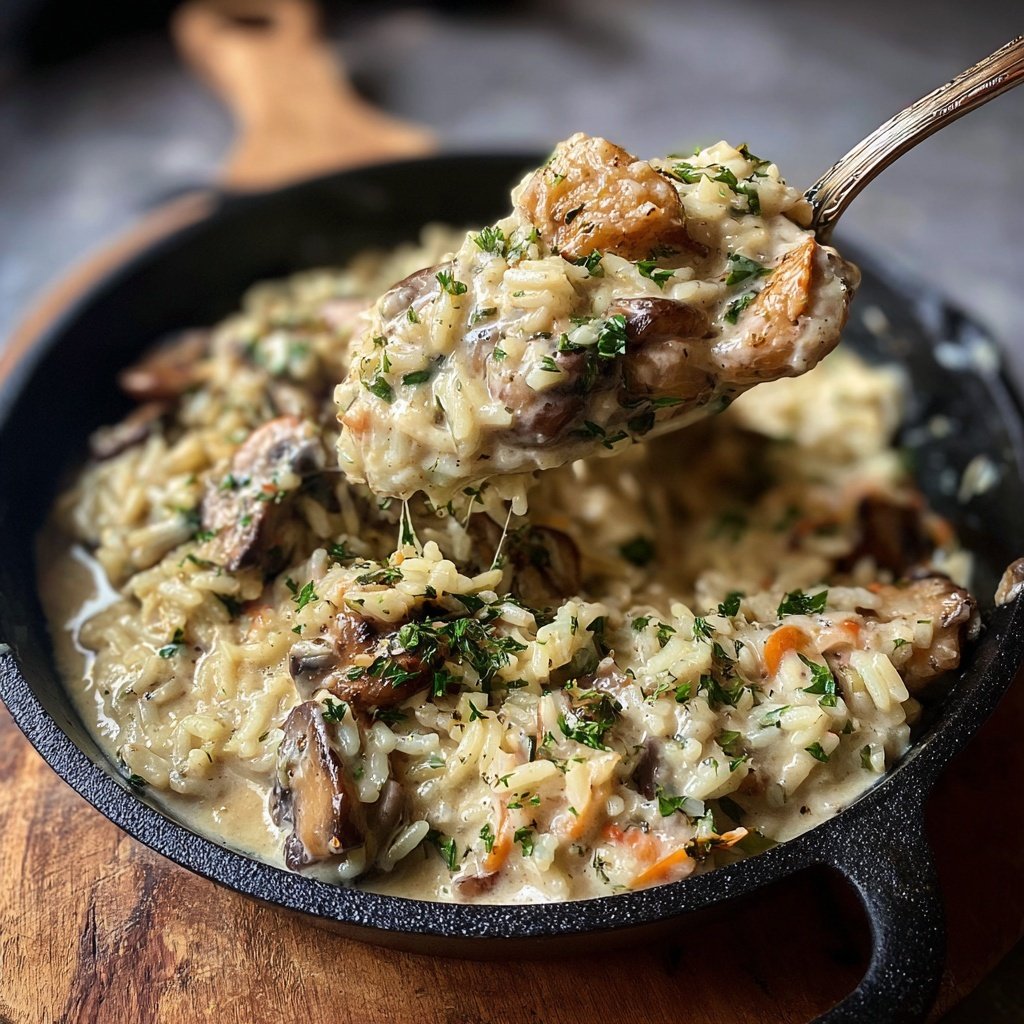 Creamy Mushroom Rice with Garlic Oil