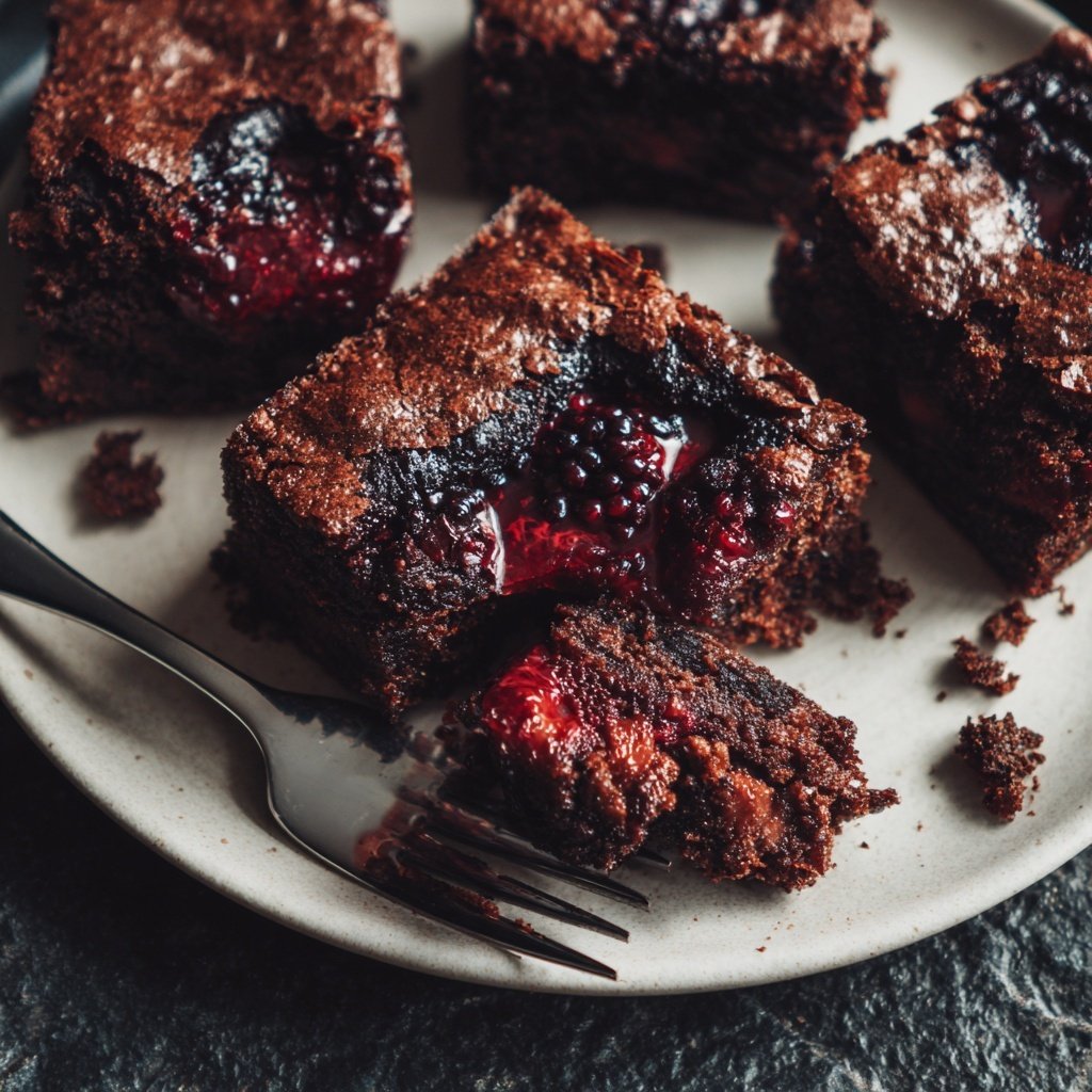 Cottage Cheese Brownies with Blackberry Swirl
