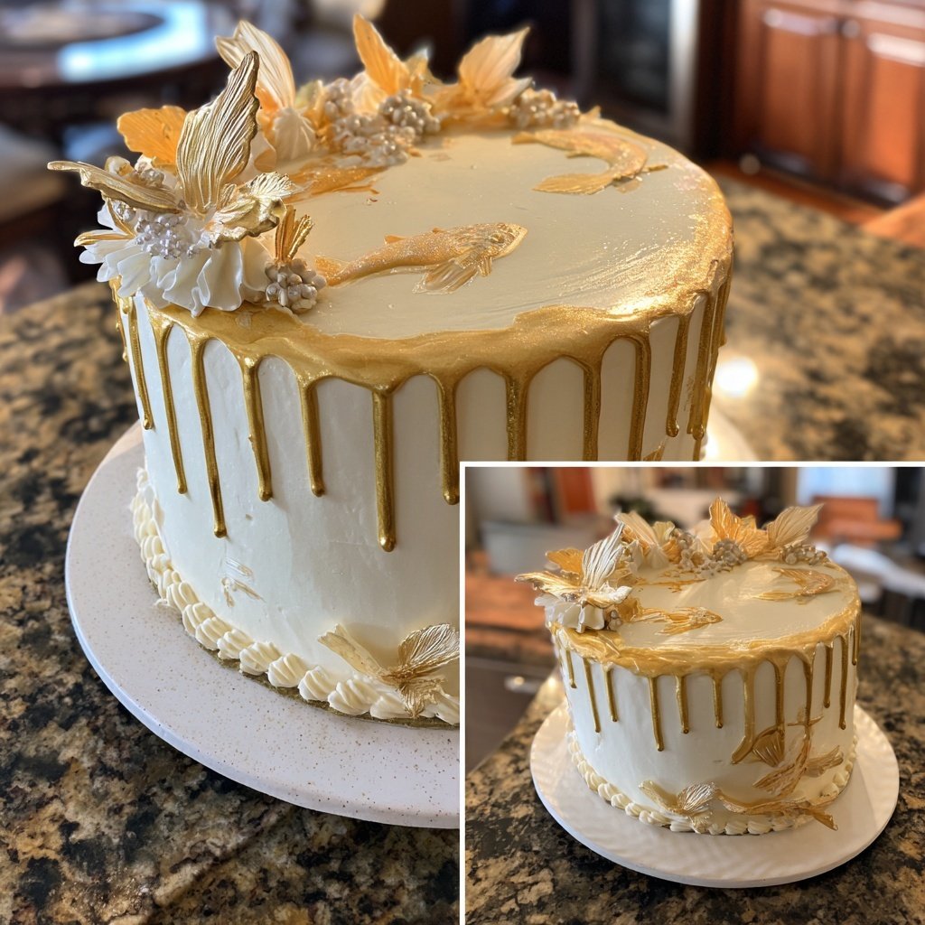 Elegant Gold Pisces Cake